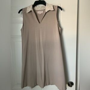 Classic Nanette Lepore Taupe Sleeveless  Dress with Ivory Lace Collar Size 10